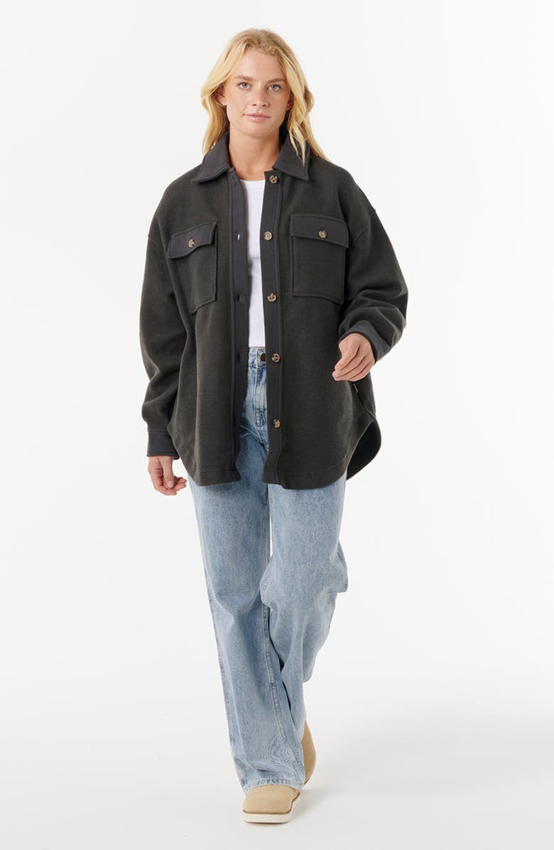 Rip Curl High Tide Fleece Button-Up Shacket, Alternate, color, Washed Black