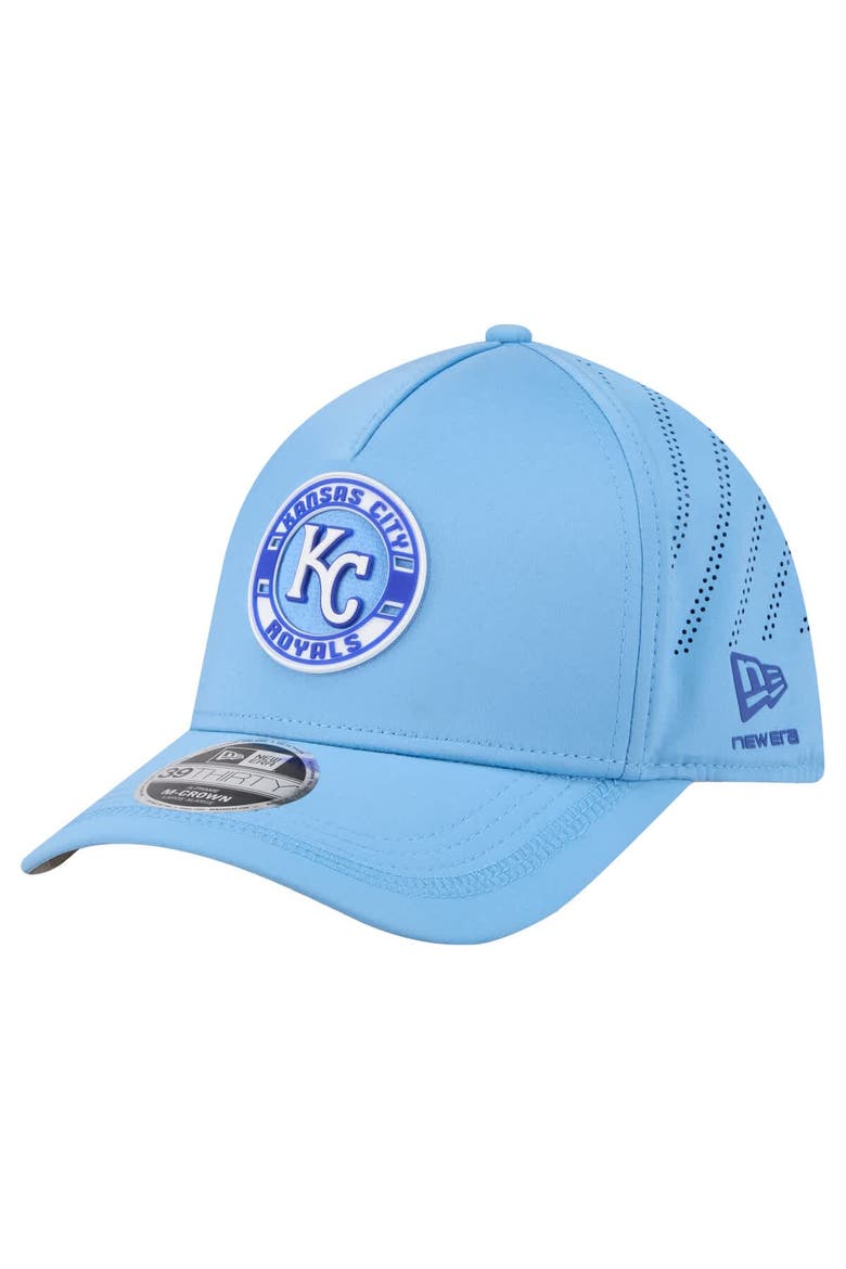 Men's New Era Light Blue Kansas City Royals Patch 39THIRTY A-Frame M-Crown Perforated Flex Hat, Main, color, Light Blue