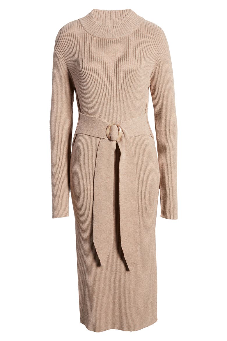 Long Sleeve Belted Sweater Dress, Alternate, color, OATMEAL