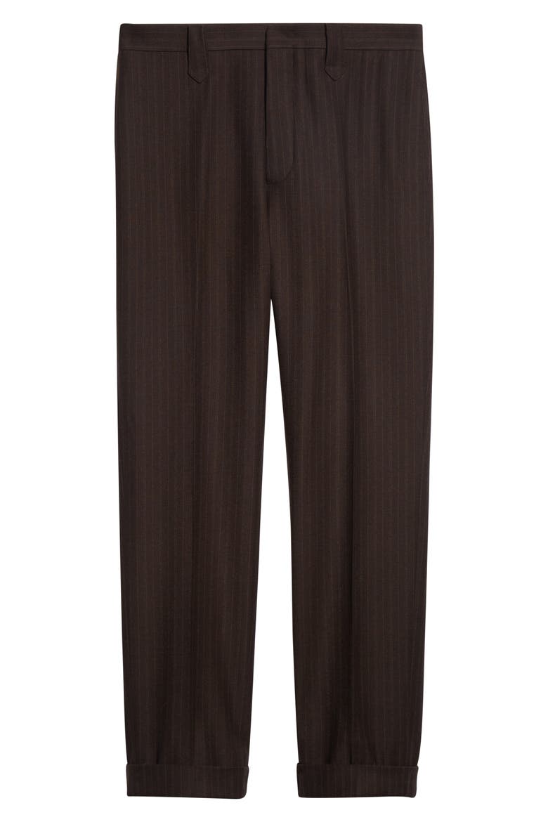 Slim Fit Pinstripe Wool Flannel Western Straight Leg Pants, Alternate, color, BROWN CHARCOAL