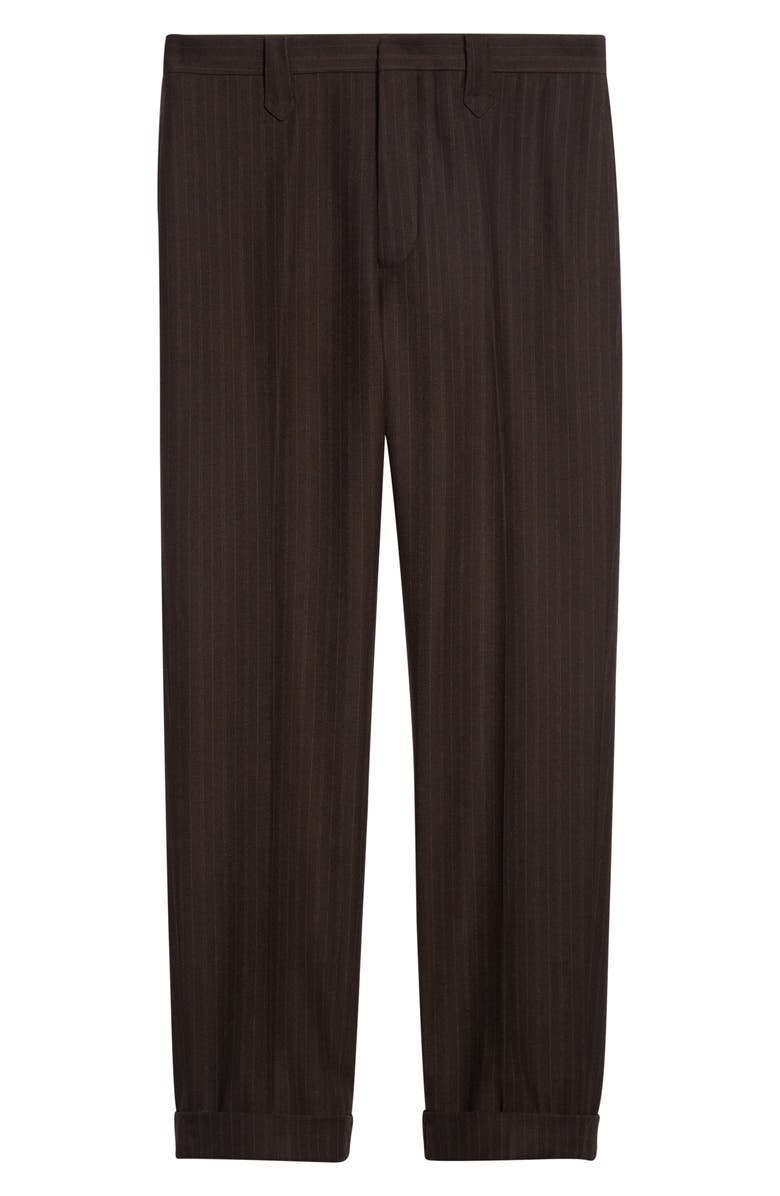 Double RL Slim Fit Pinstripe Wool Flannel Western Straight Leg Pants, Alternate, color, Brown Charcoal