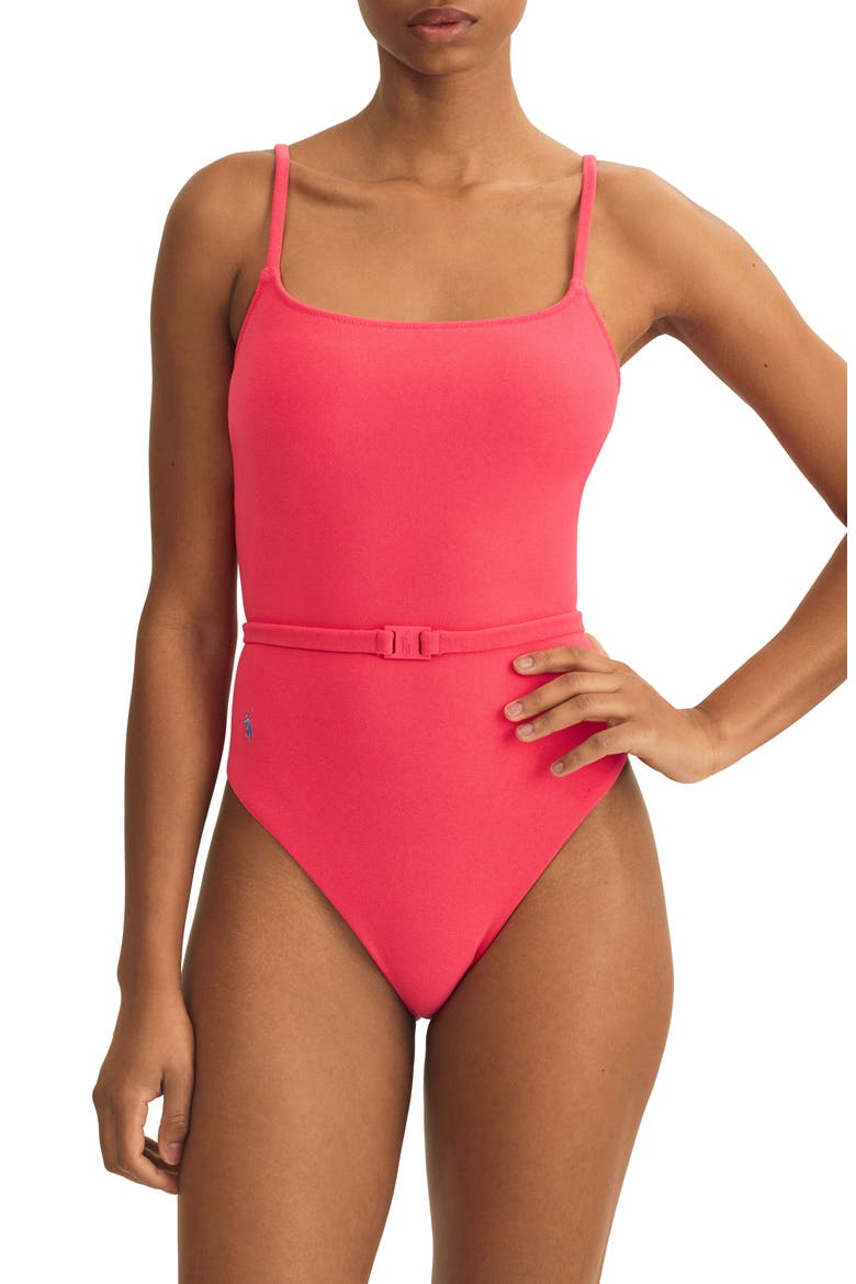 Kennedy Belted One-Piece Swimsuit, Main, color, CORAL