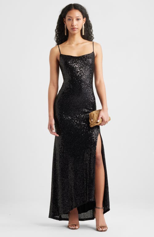 Bp. Tie Back Sequin Gown In Black