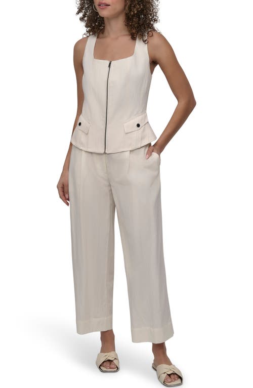 Dkny Zip Front Twill Sleeveless Top In Neutral