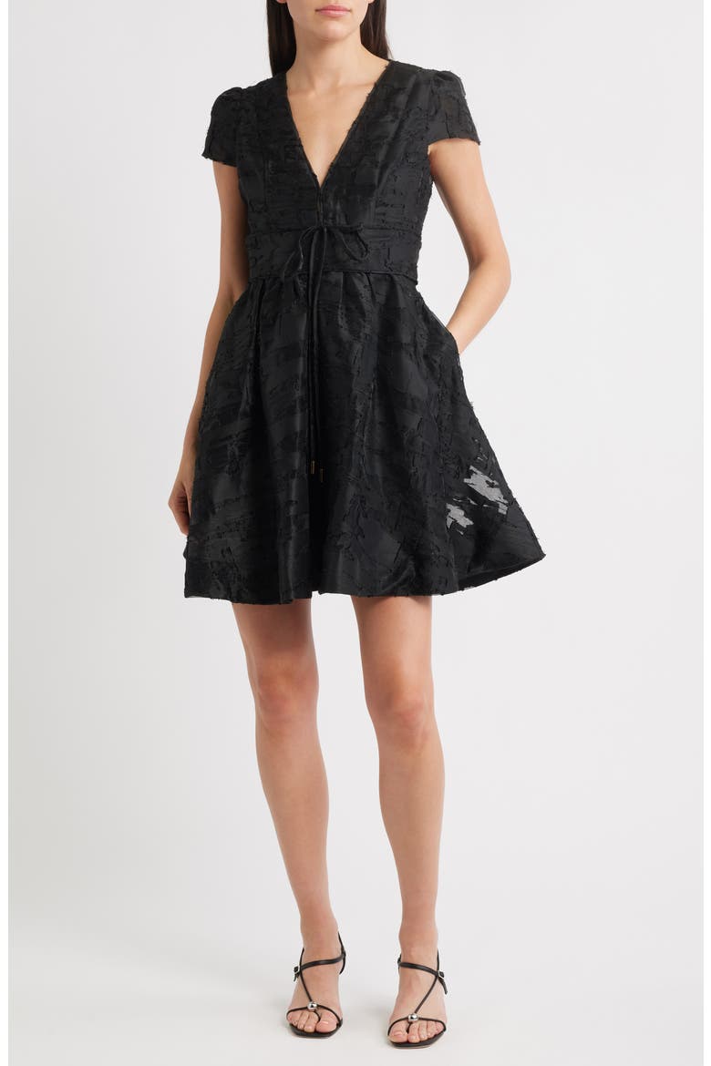 Kiara Burnout Satin Fit & Flare Cocktail Dress, Main, color, BLACK