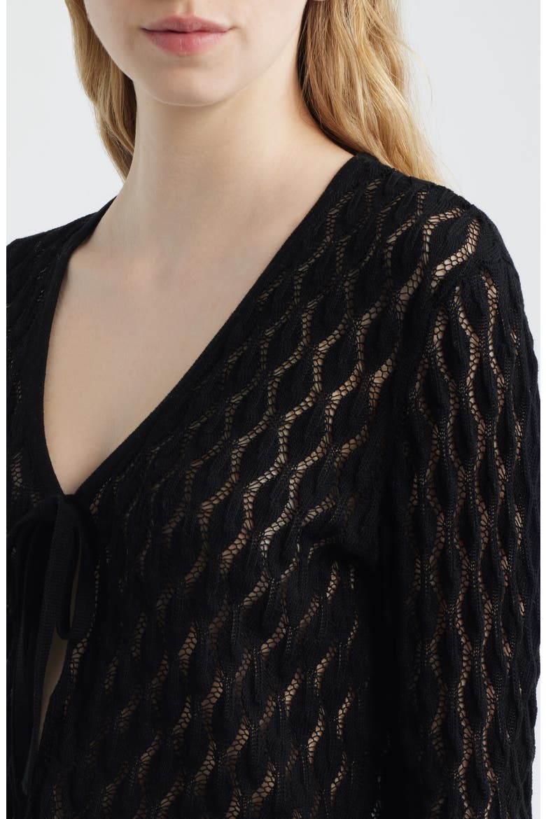 The Getaway Open Stitch Cotton Cardigan, Alternate, color, BLACK