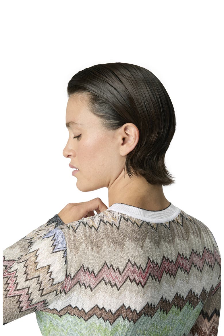Crew-neck Knit Top In Viscose Lamé With Contrast Trims, Alternate, color, Multicoloured