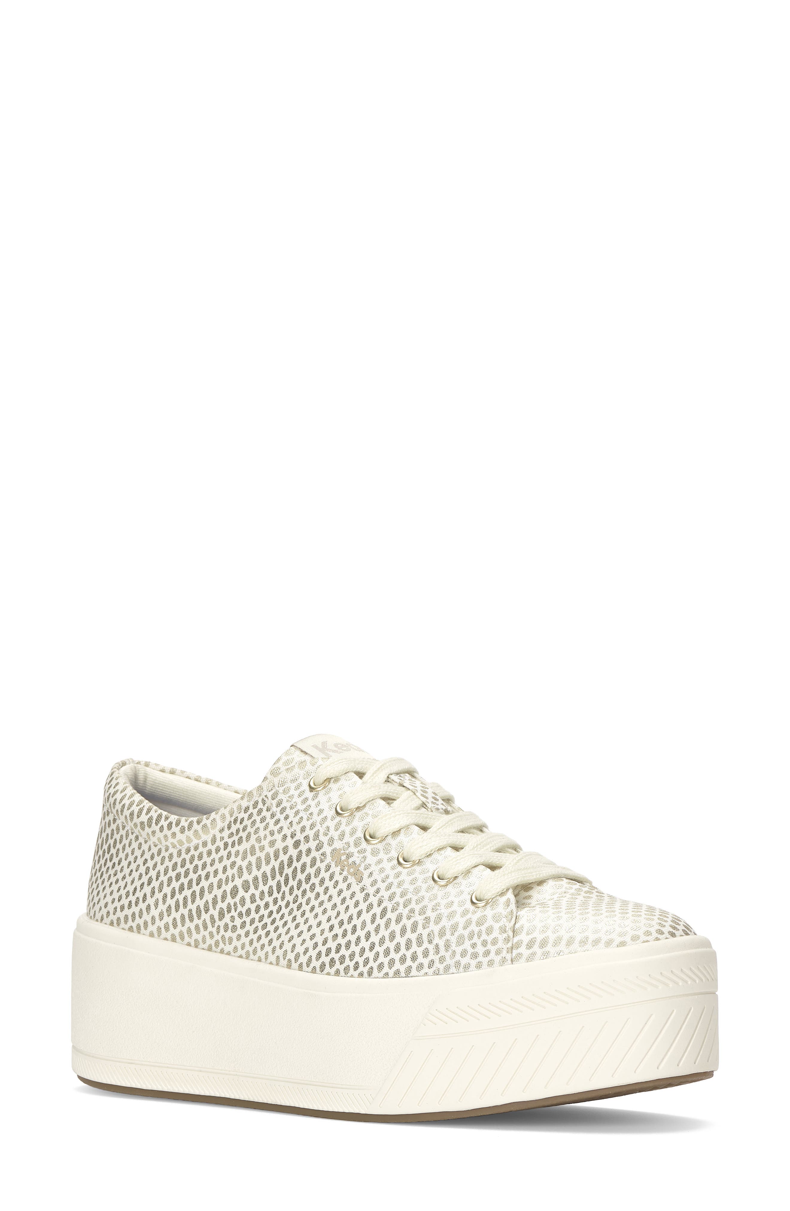Skyler Metallic Foil Platform Sneaker, Main, color, EGRET