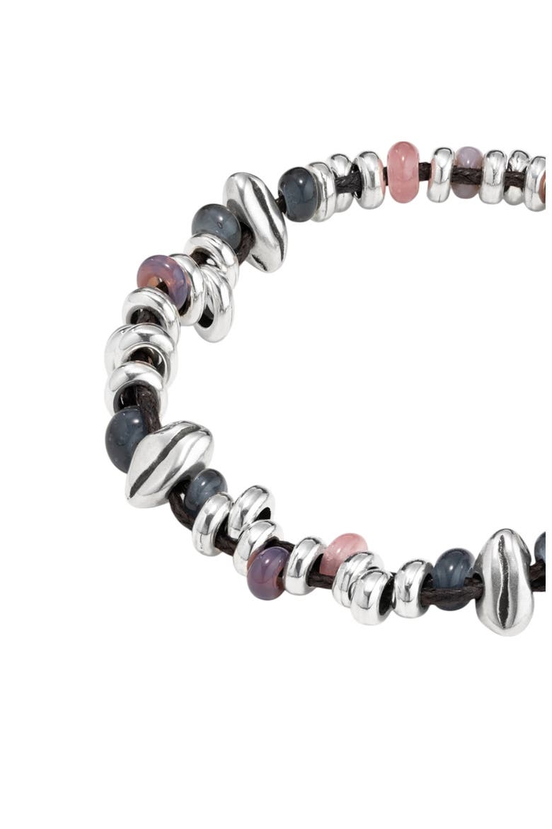 Braided Leather and Bead Bracelet, Alternate, color, Silver
