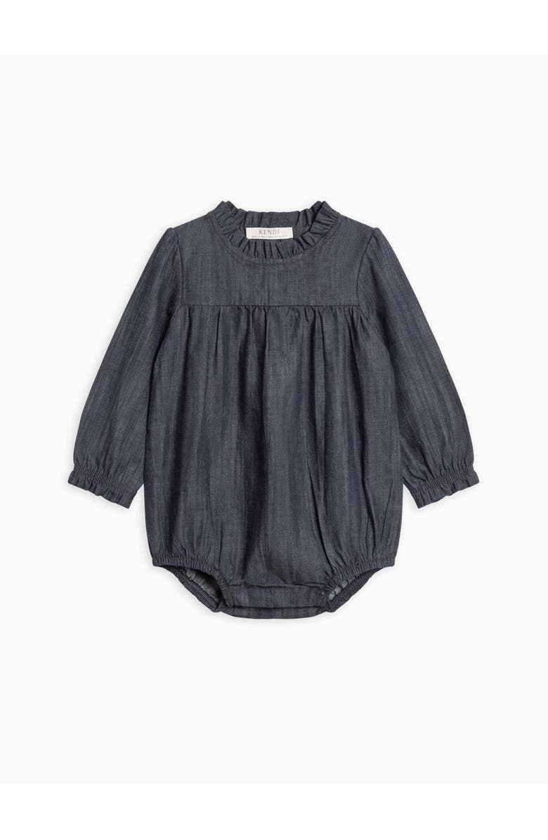 Kendi Chantal Chambray Ruffle Romper, Alternate, color, Chambray