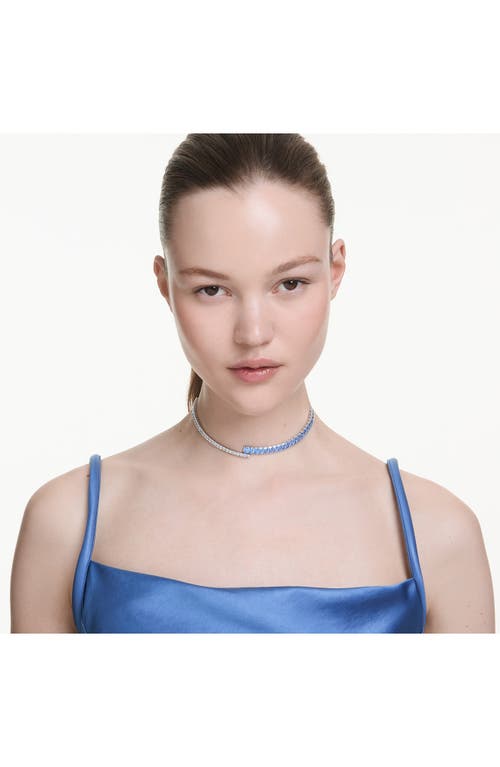Swarovski Matrix Mixed Cuts Rhodium Plated Choker In Blue