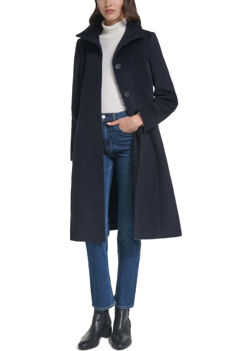 Stand Collar Wool Blend Coat, Alternate, color, MIDNIGHT