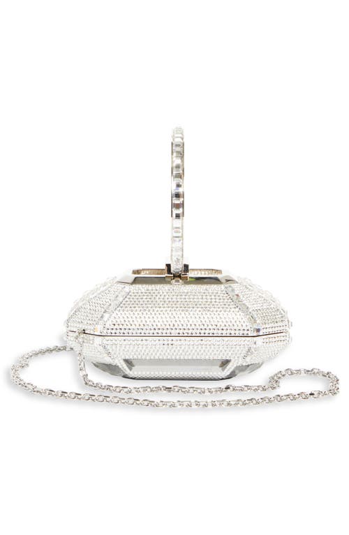 Judith Leiber Couture Emerald Cut Ring Minaudière In Silver Rhinestone Multi