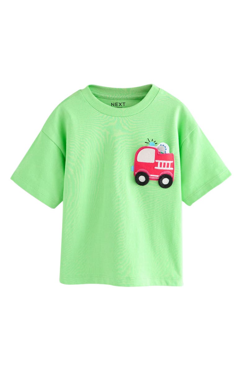 NEXT Kids' Firetruck Appliqué Cotton Graphic T-Shirt, Main, color, Green