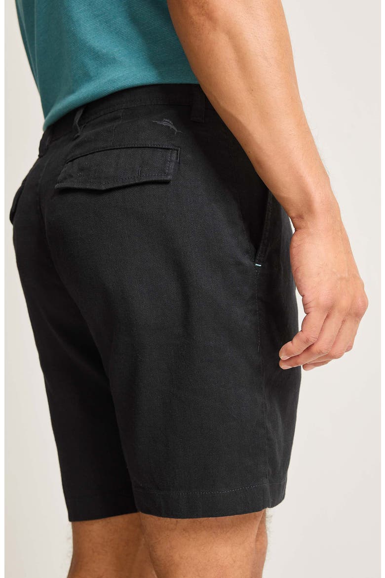 Beach Coast Stretch Linen & Cotton Cargo Shorts, Alternate, color, BLACK