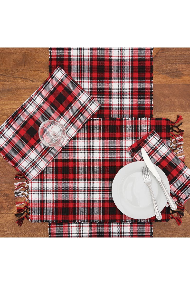 Fireside Red & Black Checkered 100% Cotton Table Runner 13" x 72", Alternate, color, Red