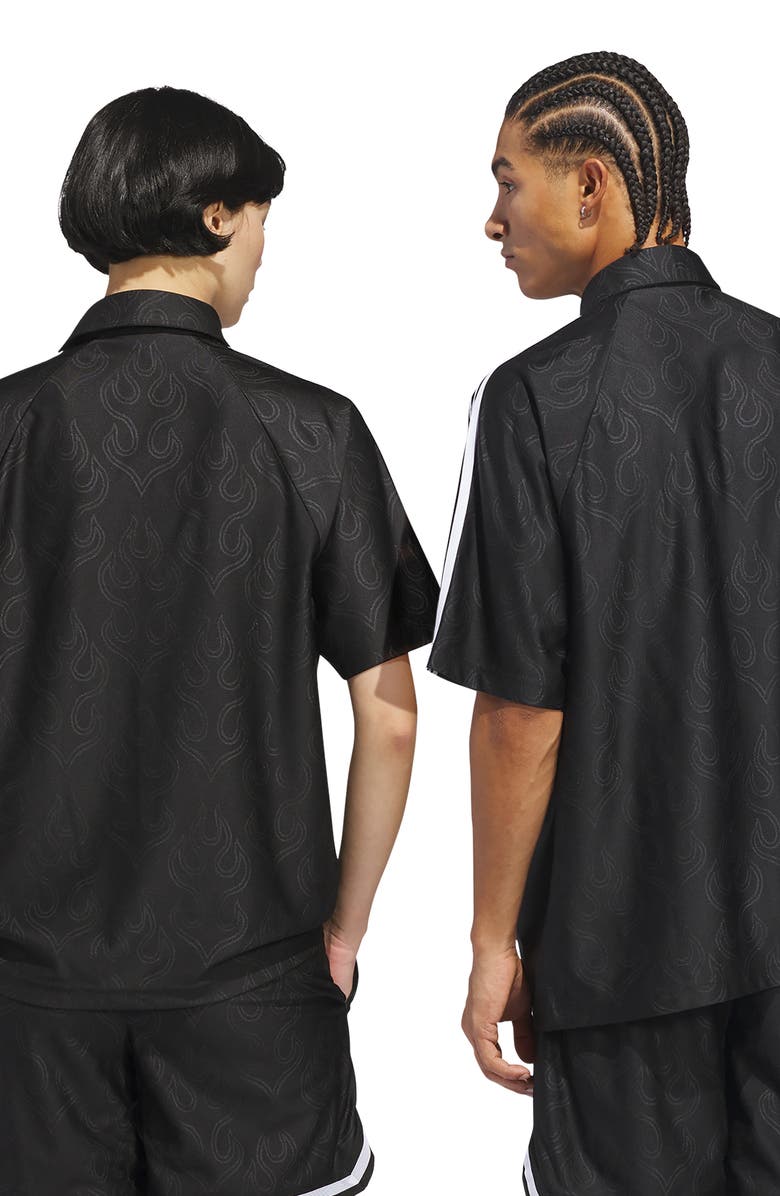 adidas Basketball Flame Short Sleeve Snap-Up Shirt, Alternate, color, Black/ /