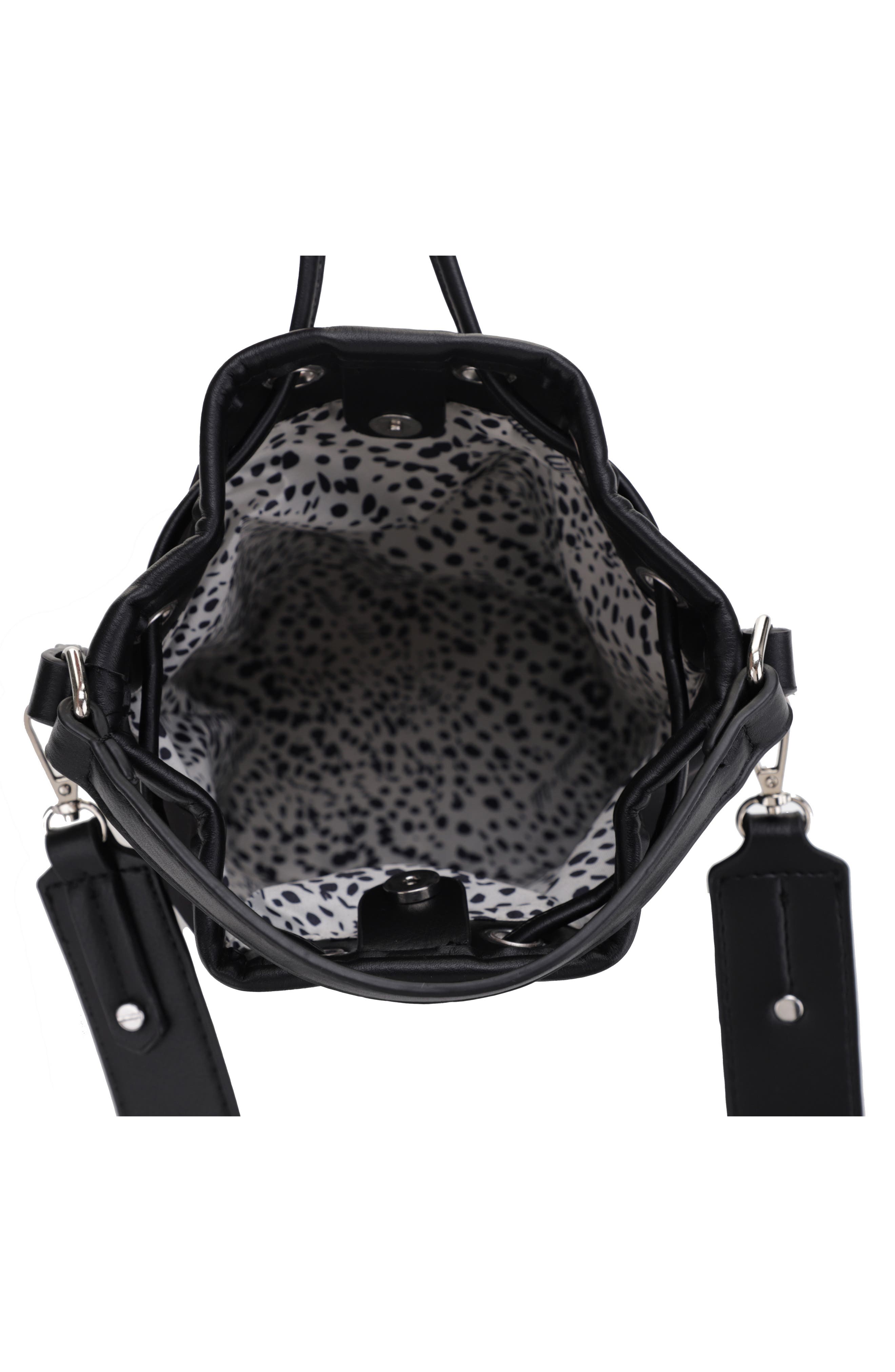 Mali + Lili Ella Nylon & Vegan Leather Bucket Bag, Alternate, color, Black