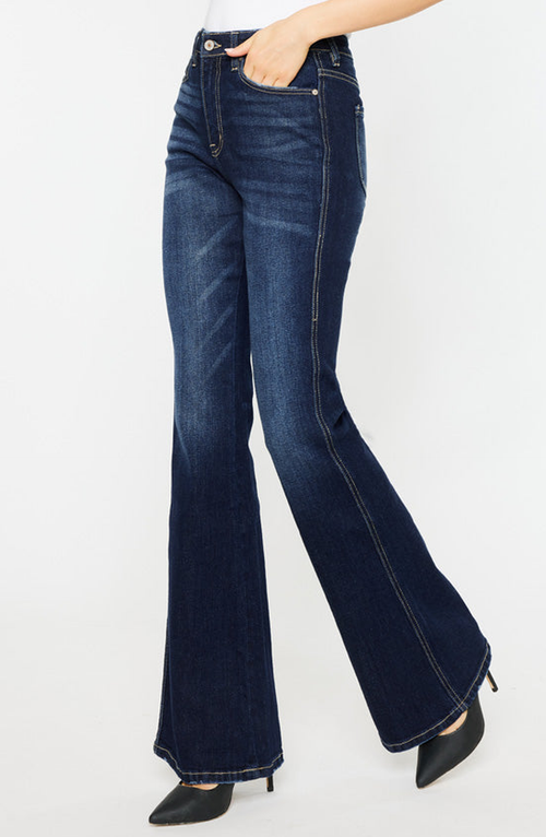 Kancan Laura Flare Jeans In Dark Stone Wash In Dark Wash