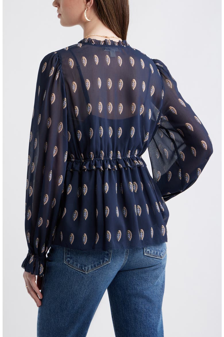 Long Sleeve Chiffon Peplum Top, Alternate, color, NAVY MINI FOULARD