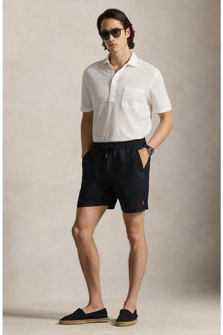 Polo Prepster 6-Inch Drawstring Linen Shorts, Alternate, color, POLO BLACK