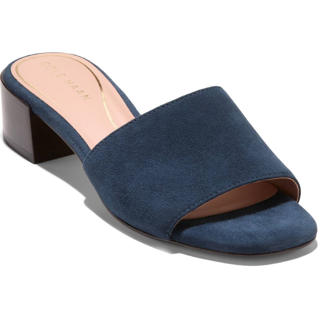 Shop Cole Haan Calli Single Band Block Heel Slide Sandal In Navy Blazer Suede