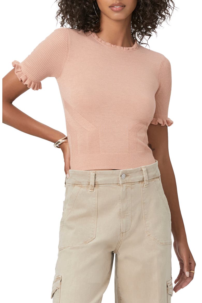 Triste Metallic Short Sleeve Sweater, Main, color, PEACHMET