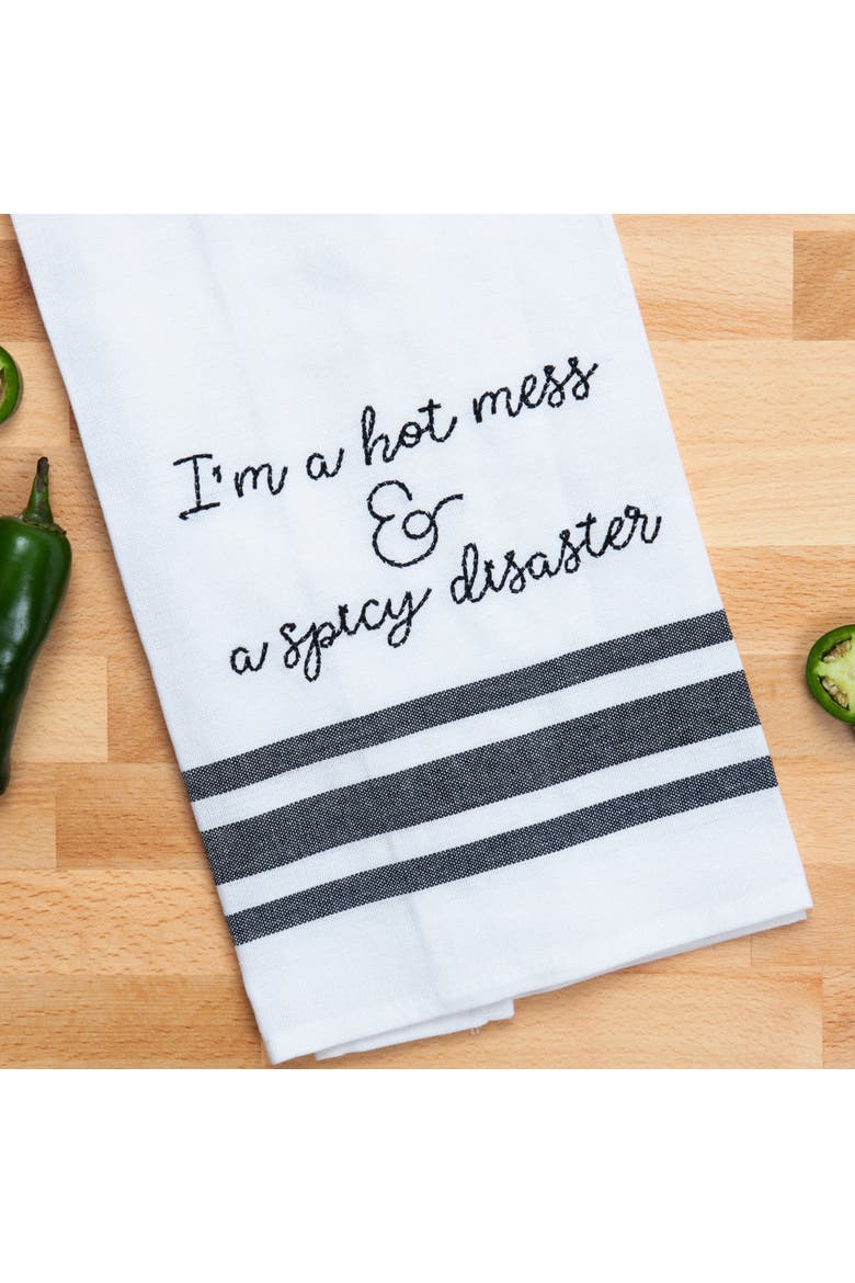 Hot Mess & A Spicy Disaster Tea Towel Cotton White, Alternate, color, White