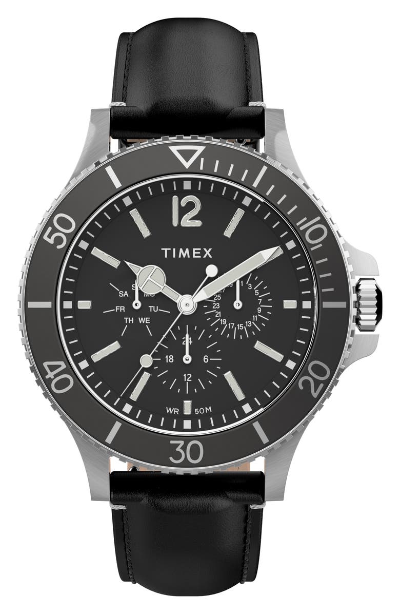 Timex<sup>®</sup> Harborside Leather Strap Watch, 42mm, Main, color,