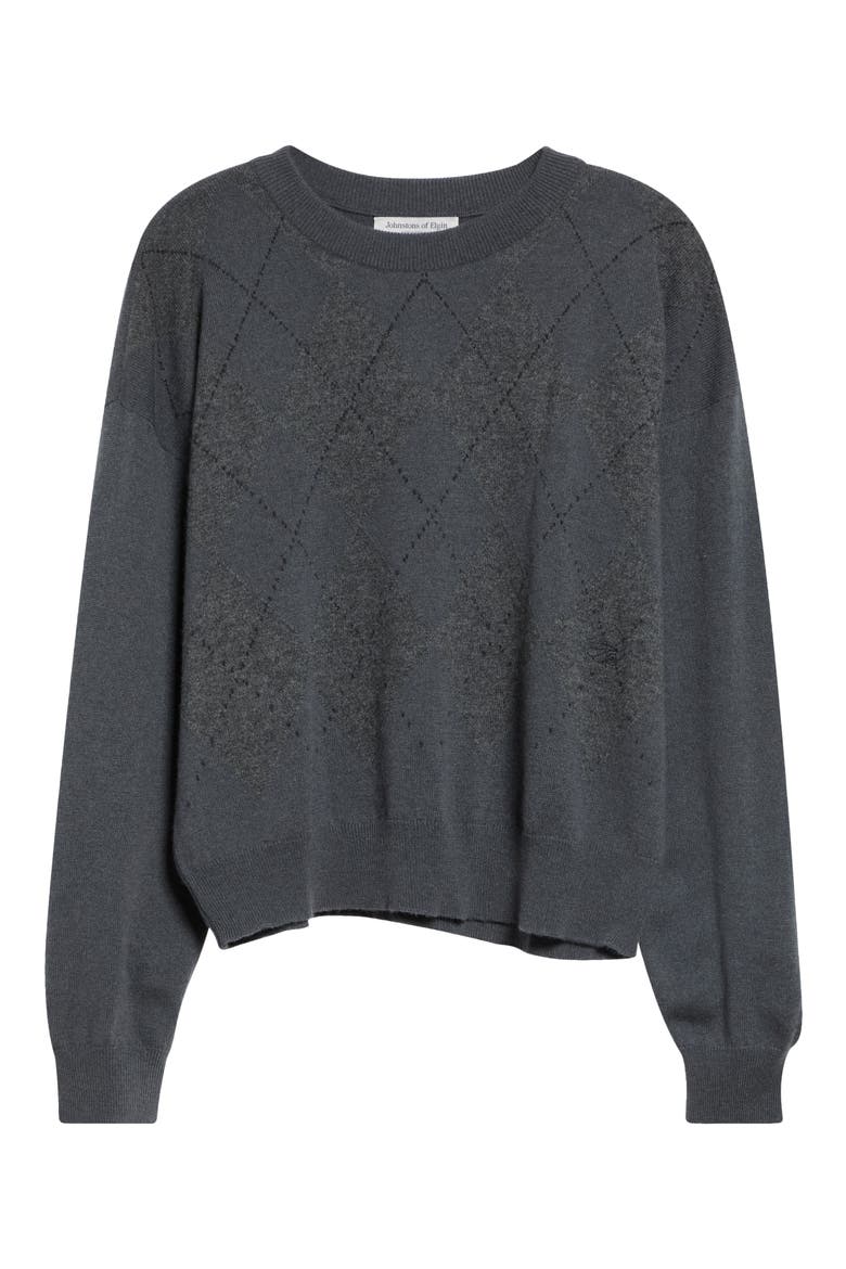 Clan Argyle Slouchy Cashmere Crewneck Sweater, Alternate, color, CRANE GREY COLOURWAY