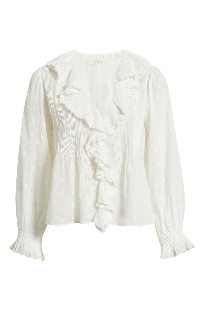 DÔEN Hardy Diamond Embroidered Ruffle Organic Cotton Voile Shirt, Alternate, color, Salt Marseille Embroidery