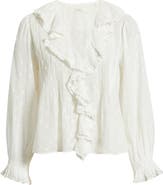 DÔEN Hardy Diamond Embroidered Ruffle Organic Cotton Voile Shirt