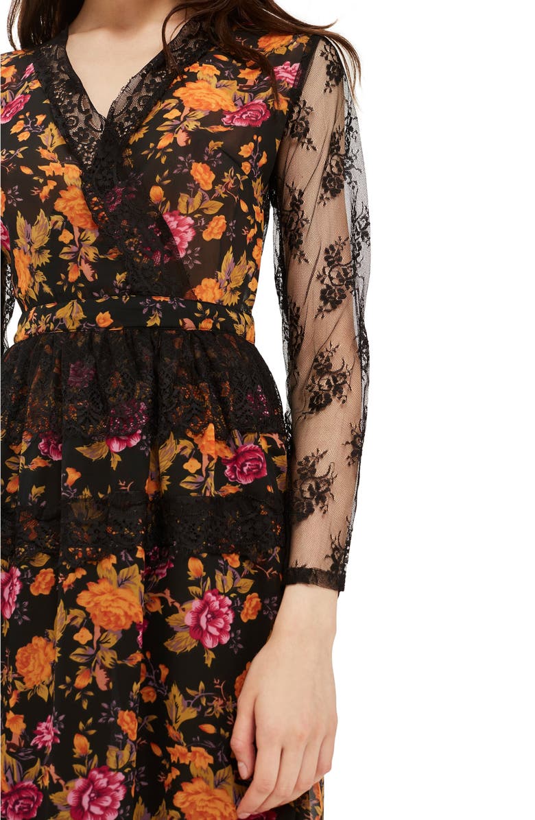 Topshop Floral Midi Dress, Alternate, color,