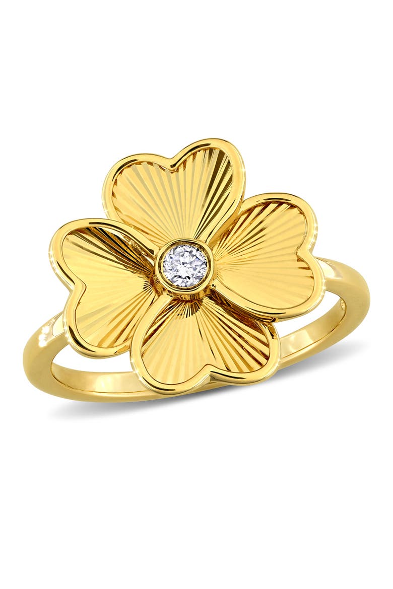 Diamond Accent Flower Ring 10k, Main, color, Yellow Gold