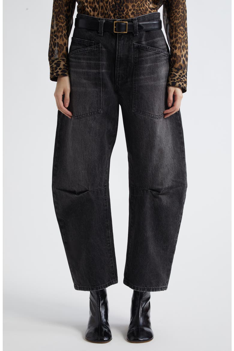 Shon Barrel Leg Jeans, Main, color, STONE BLACK WASH