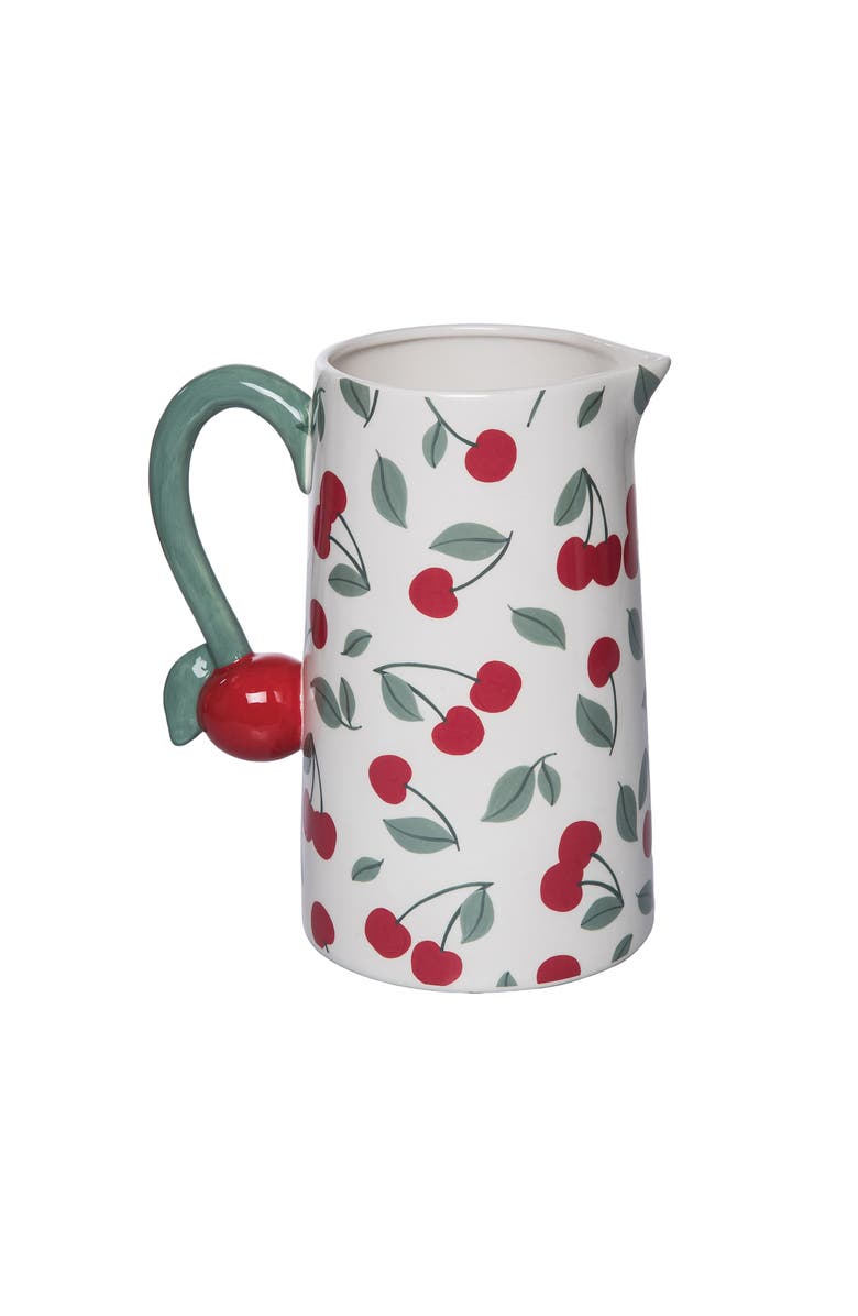 Transpac Dolomite Cherry Pitcher Multicolored for Spring Serving and Entertaining, Main, color, Multicolored
