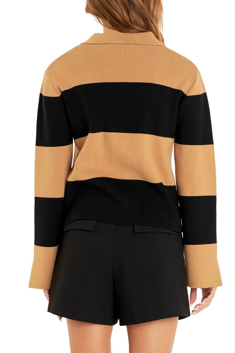 Stripe Polo Sweater, Alternate, color, CAMEL/ BLACK