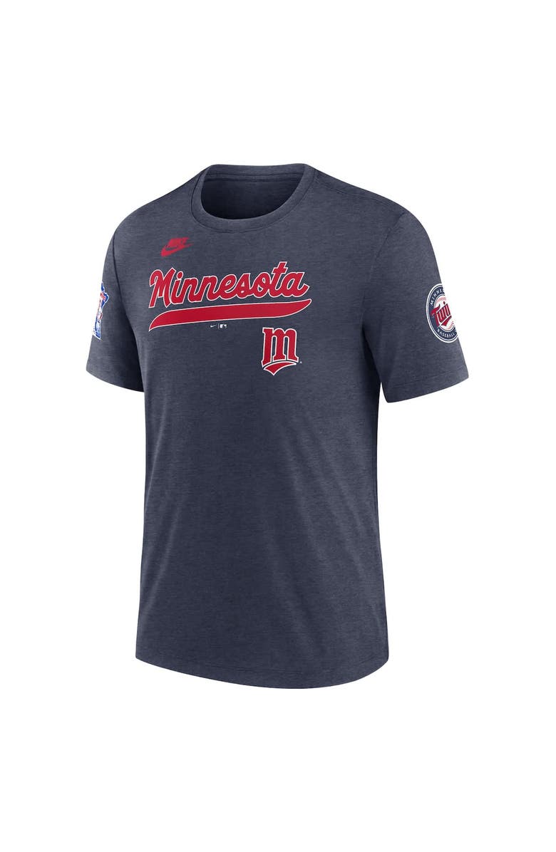 Nike Men's Nike Heather Navy Minnesota Twins Cooperstown Collection Eras Tri-Blend T-Shirt, Alternate, color, Heather Navy