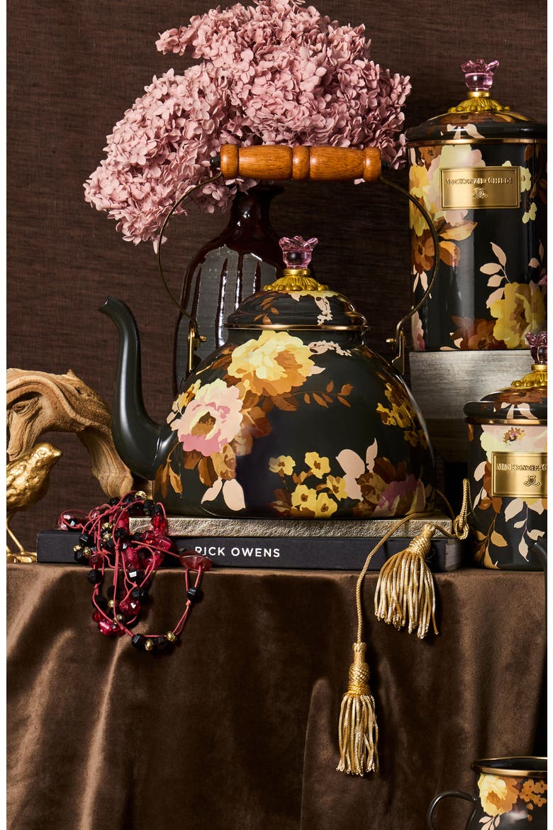 Wild Rose Brown Enameled Steel 3-Quart Tea Kettle, Alternate, color, BROWN