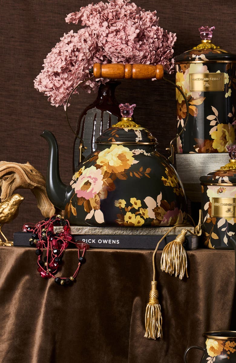 MACKENZIE CHILDS Wild Rose Brown Enameled Steel 3-Quart Tea Kettle, Alternate, color, Brown