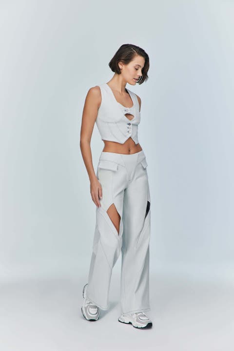 Myla Light Denim Jean - Unique Cut-Outs & Wide Leg