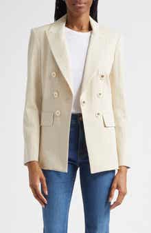 Veronica Beard Gaya Metallic Chalk Stripe Cotton Blend Dickey Jacket