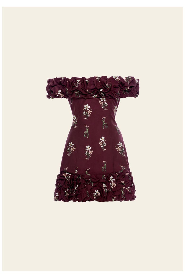Jardin Noche Mini Dress, Main, color, Burgundy