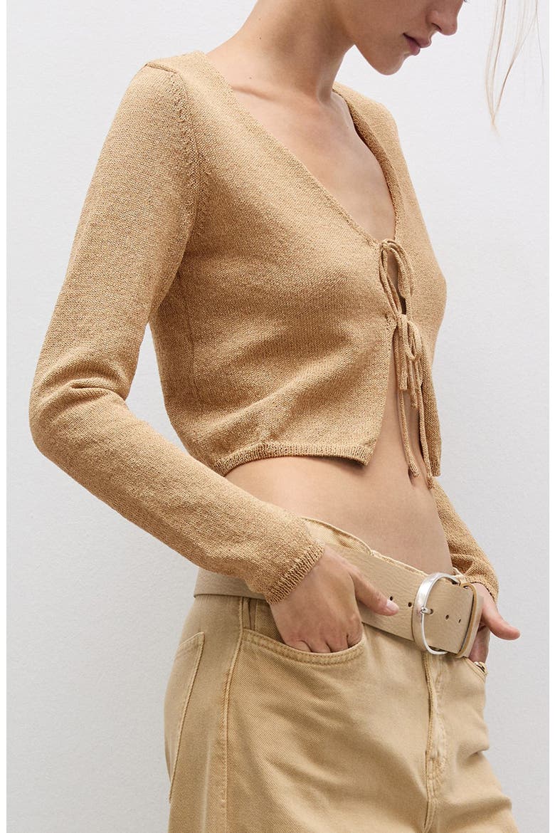 Metallic Tie Front Cardigan, Main, color, GOLD