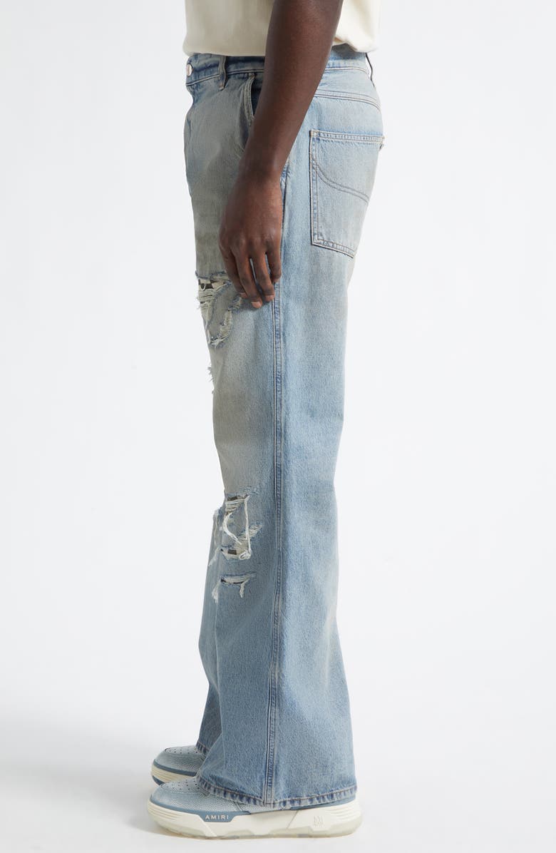 AMIRI Checkered Rip & Repair Bootcut Jeans, Alternate, color, Aged Indigo