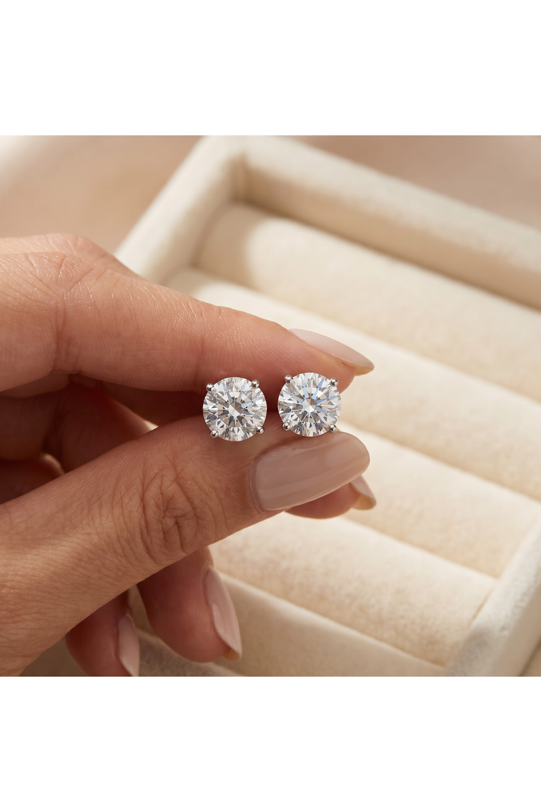 3 Ct T.W. Lab Grown Round Diamond Studs in 14k White, Yellow, or Gold, Alternate, color, White Gold - 1Ct