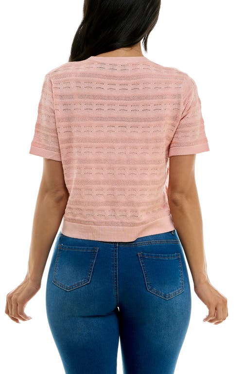 Nina Leonard Pointelle Stitch Short Sleeve Bolero In Blush