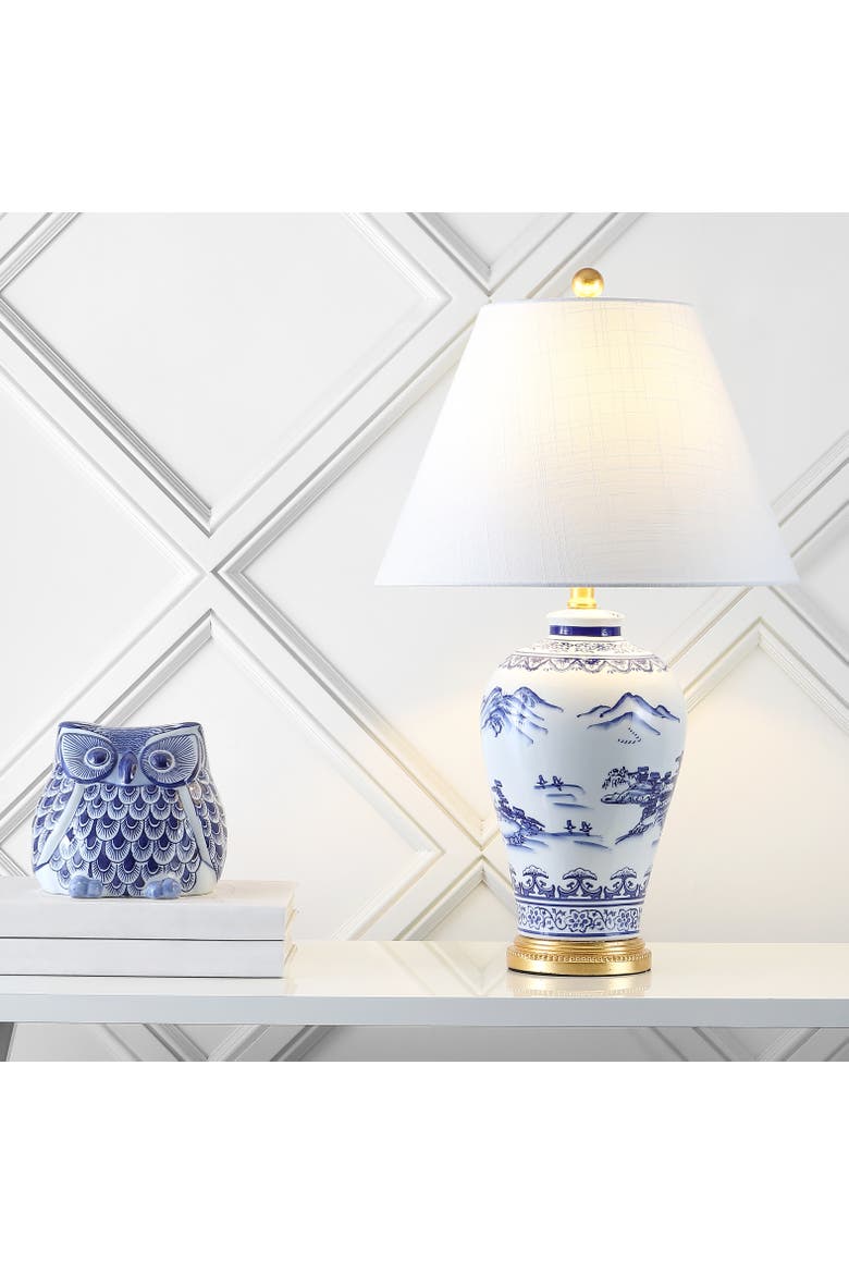 Zhou Ceramic/Iron Traditional Cottage LED Table Lamp, Main, color, Blue/White