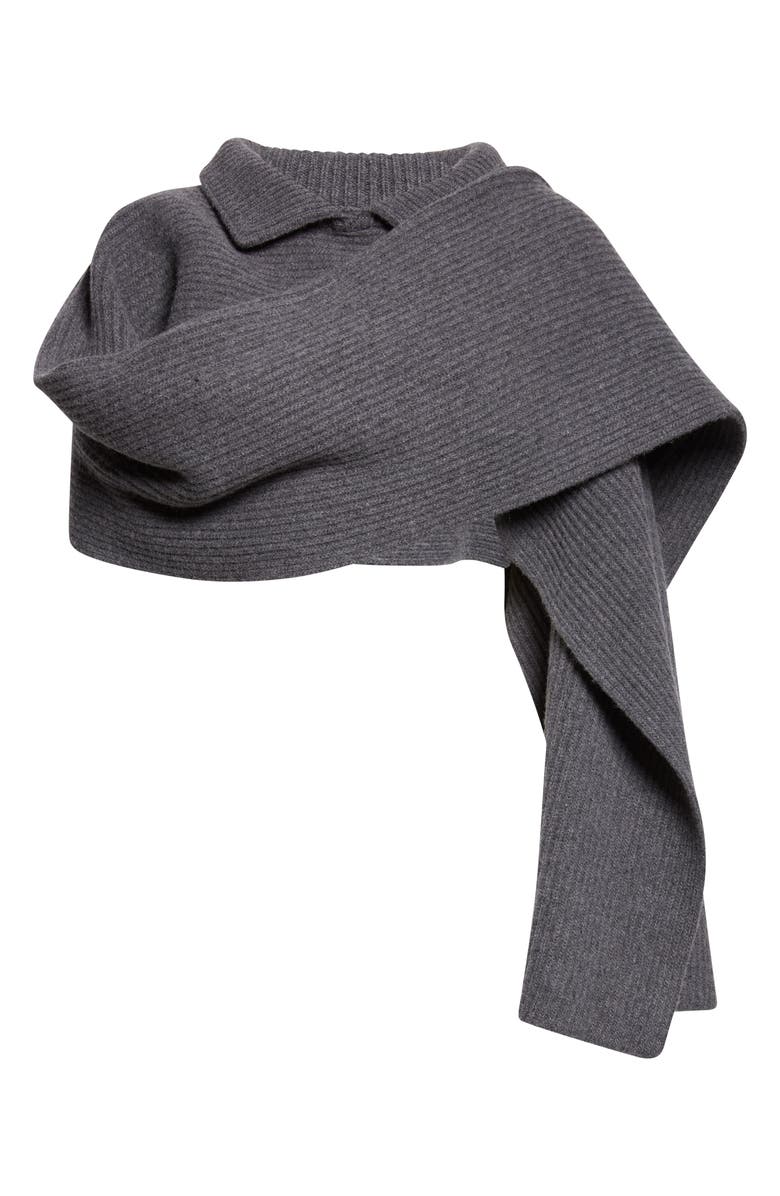 Maison Margiela Wool Rib Scarf with Collar Detail, Main, color, Dark Grey