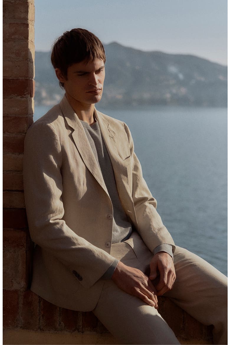 Slim Fit Linen Blazer, Alternate, color, MEDIUM BROWN